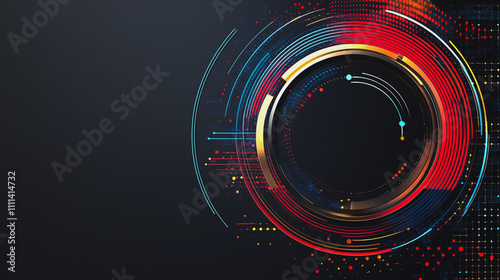 Abstract black background with Colorful circle lines. Digital future technology . Abstract business connection of lines from nodes innovation of communication in the network.