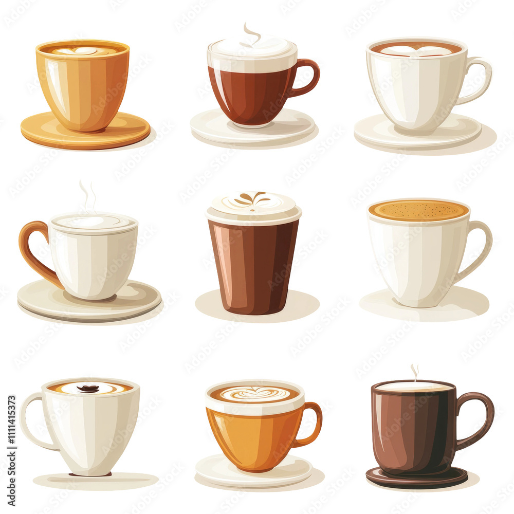 Various Coffee Cups on Transparent Background Various Coffee Cups on Transparent Background