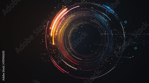 Abstract black background with Colorful circle lines. Digital future technology . Abstract business connection of lines from nodes innovation of communication in the network.