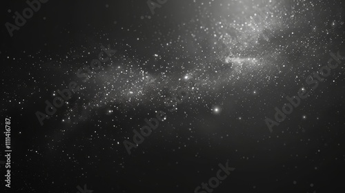 Abstract black and white space background filled with shining stars and dust particles, creating a mesmerizing cosmic scene perfect for fantasy themed wallpapers