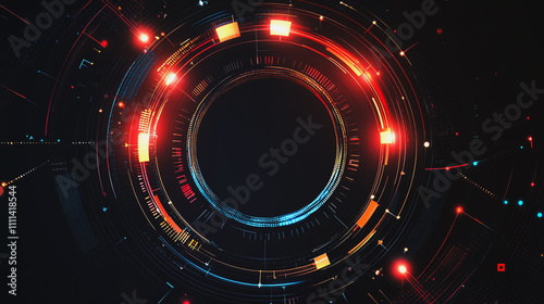 Abstract black background with Colorful circle lines. Digital future technology . Abstract business connection of lines from nodes innovation of communication in the network.