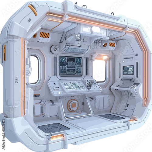 space ship interior isolated on white background 3d rendering image with clipping path.eps