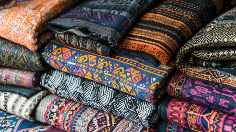 Close-up of intricate Thai silk textiles with golden threads and floral designs Close-up of intricate Thai silk textiles with golden threads and floral designs