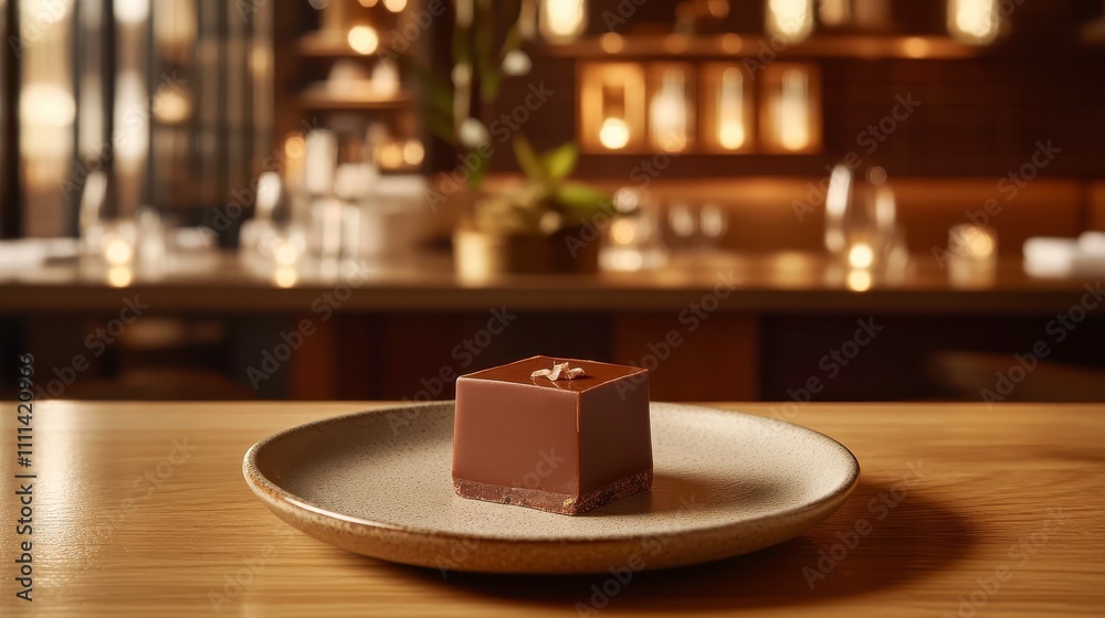 Elegant Chocolate Dessert on Plate in Restaurant Setting Elegant Chocolate Dessert on Plate in Restaurant Setting