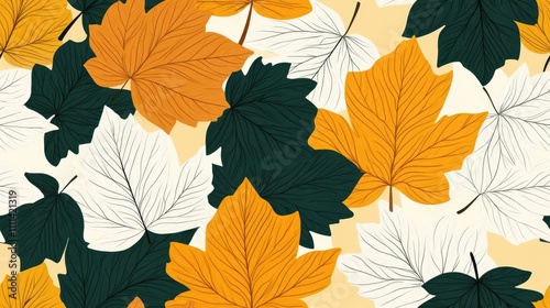 Leafy pattern of Chardonnay leaves in warm yellows, creamy whites, and muted greens, soft autumn-inspired design