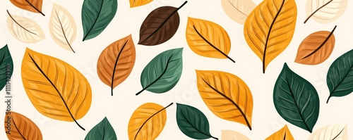 Wallpaper Mural Soft autumn leaf pattern with Chardonnay shades, delicate yellows, creams, and muted greens in natural layout Torontodigital.ca