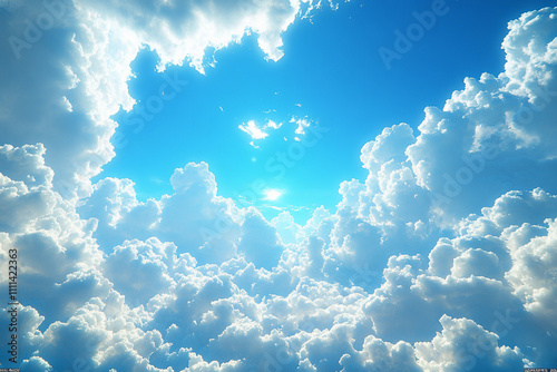 A Brilliant Sun Shining Through Fluffy White Clouds