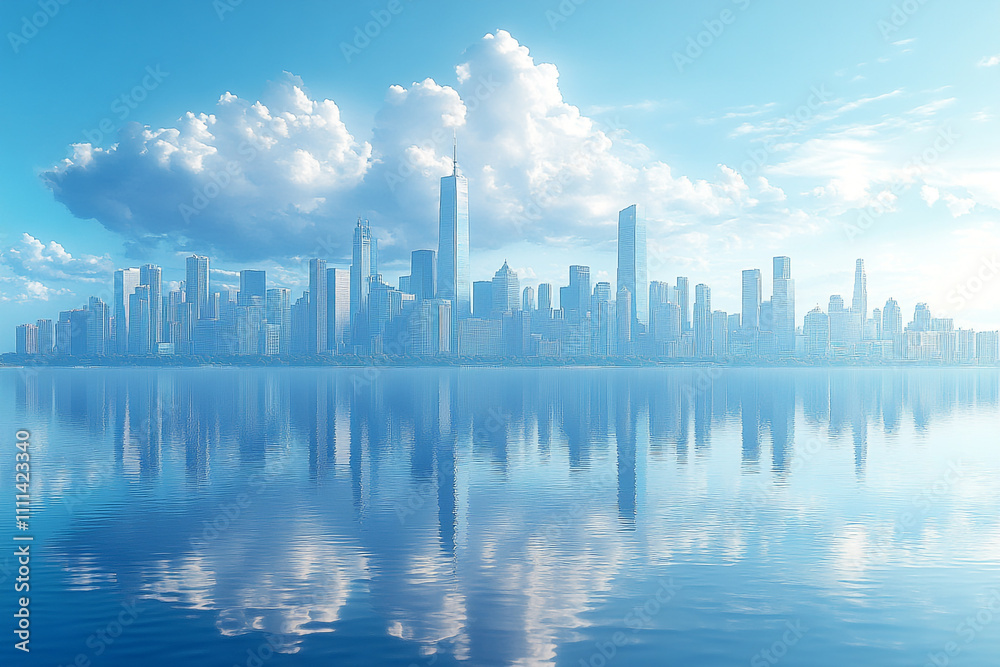 Fototapeta premium Modern City Skyline Reflected In Calm Water