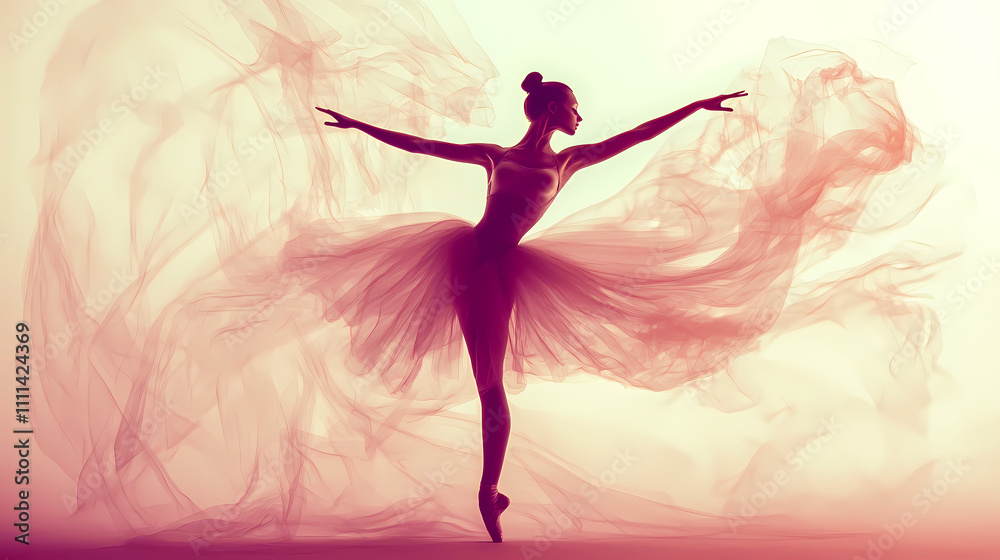 Ethereal ballerina in motion with flowing silhouette and graceful dance. Etherealism. Illustration Ethereal ballerina in motion with flowing silhouette and graceful dance. Etherealism. Illustration