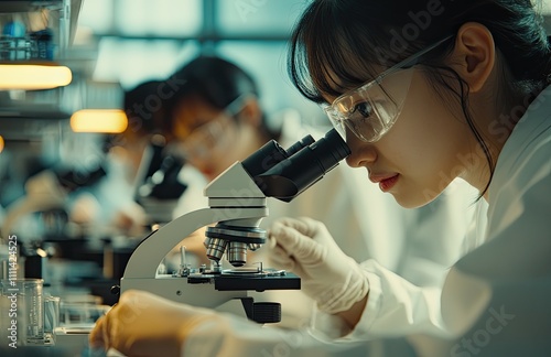 A group of young medical students working together in the lab