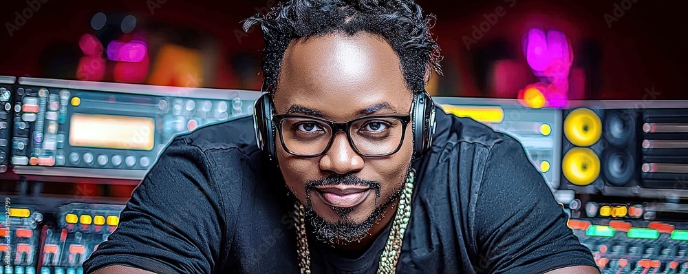 Portrait of a Confident Music Producer in Studio Environment Portrait of a Confident Music Producer in Studio Environment