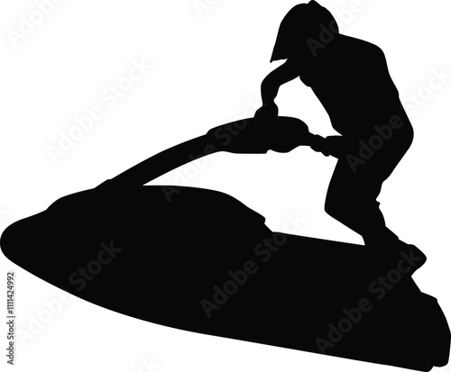 Hand drawn jet skiing silhouette illustration. People doing sport activity