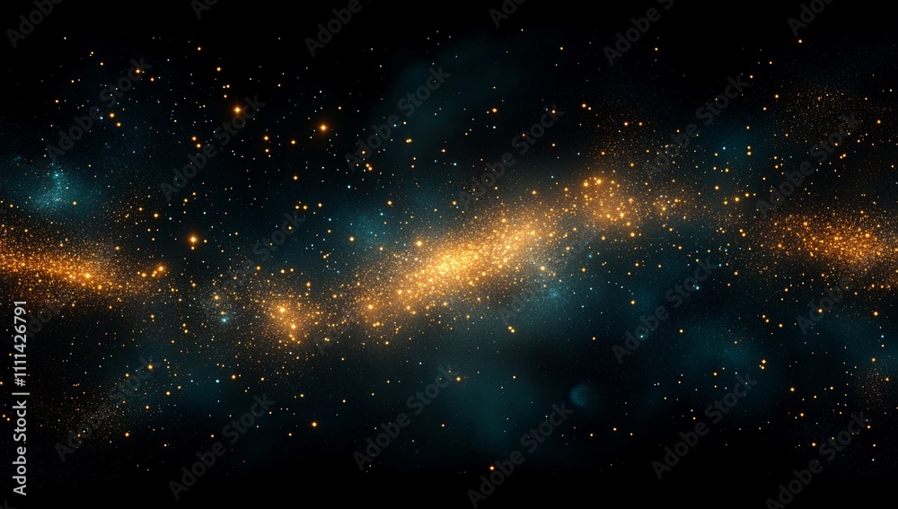 A mesmerizing starry night scene with shimmering teal and golden particles, ideal for celestial-themed events, print designs, or tranquil space backgrounds. A mesmerizing starry night scene with shimmering teal and golden particles, ideal for celestial-themed events, print designs, or tranquil space backgrounds.