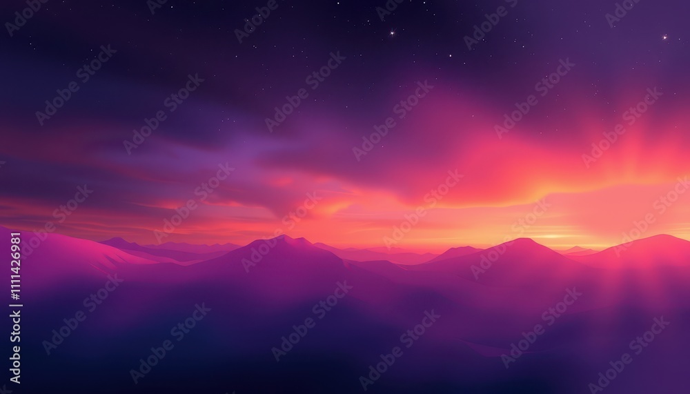 Fototapeta premium Pink Sunset Over Silhouetted Mountain Range