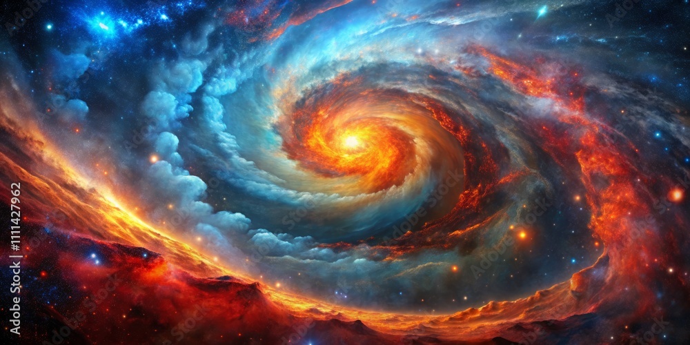 Breathtaking Cosmic Nebula: A Mesmerizing Swirl of Red, Blue, and Orange in the Celestial Landscape of Outer Space, Capturing the Beauty and Mystery of the Universe Breathtaking Cosmic Nebula: A Mesmerizing Swirl of Red, Blue, and Orange in the Celestial Landscape of Outer Space, Capturing the Beauty and Mystery of the Universe