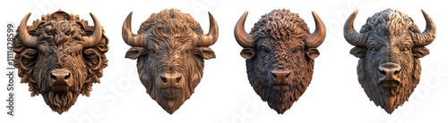 Realistic Bull Head Sculptures on Transparent Background