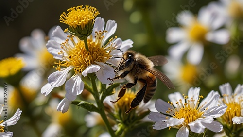 Bees carrying pollen from flowers photo