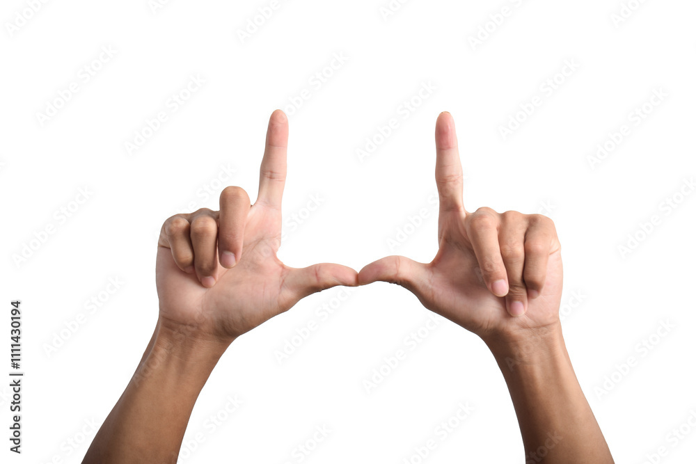 Two hands make frame shape. hands gesturing isolated on white background Two hands make frame shape. hands gesturing isolated on white background