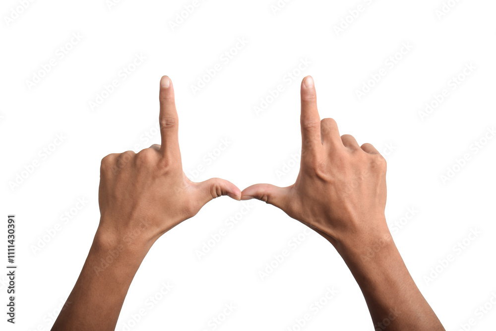 Two hands make frame shape. hands gesturing isolated on white background Two hands make frame shape. hands gesturing isolated on white background