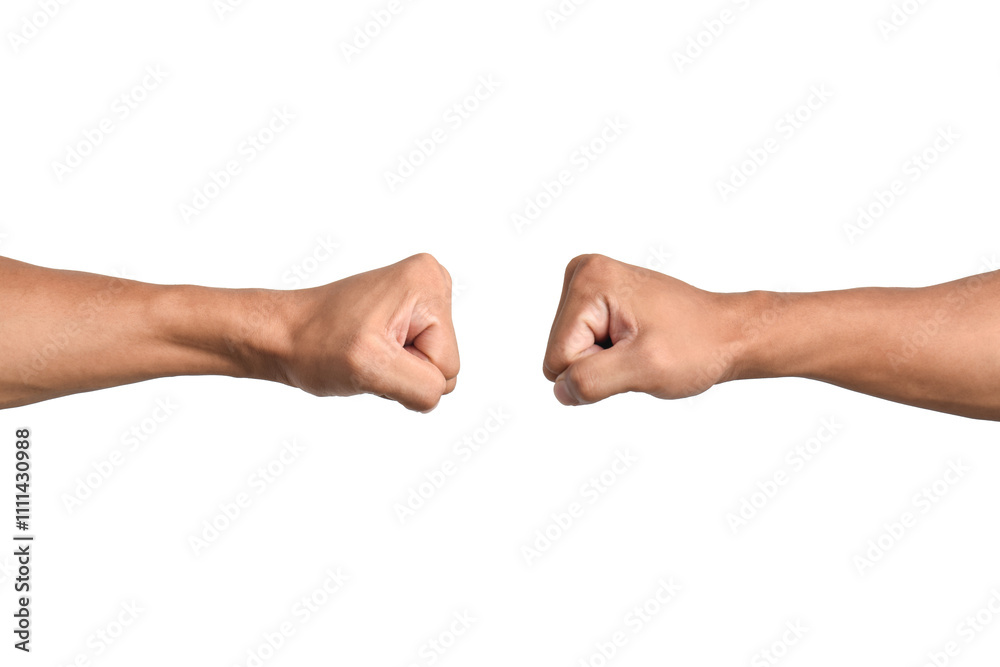 Clash of two fists on White background. Concept of confrontation Clash of two fists on White background. Concept of confrontation