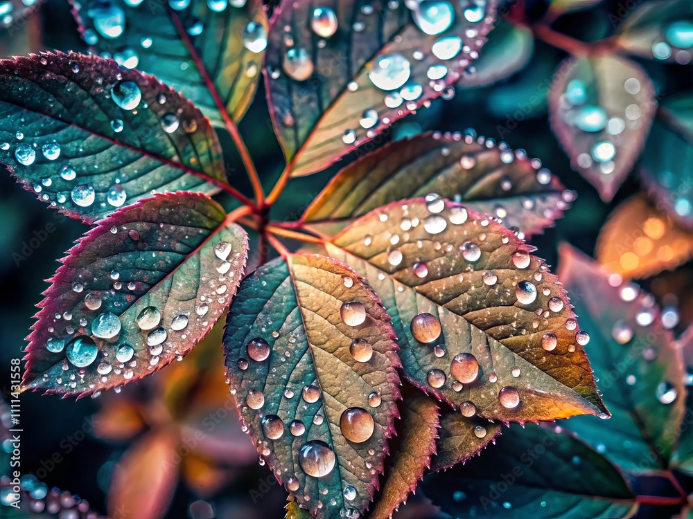 Close-Up of Pastel Leaves with Water Droplets, Showcasing Nature's Subtle Beauty in a Candid Capture of Glistening Details and Soft Colors Perfect for Natural Inspiration Close-Up of Pastel Leaves with Water Droplets, Showcasing Nature's Subtle Beauty in a Candid Capture of Glistening Details and Soft Colors Perfect for Natural Inspiration