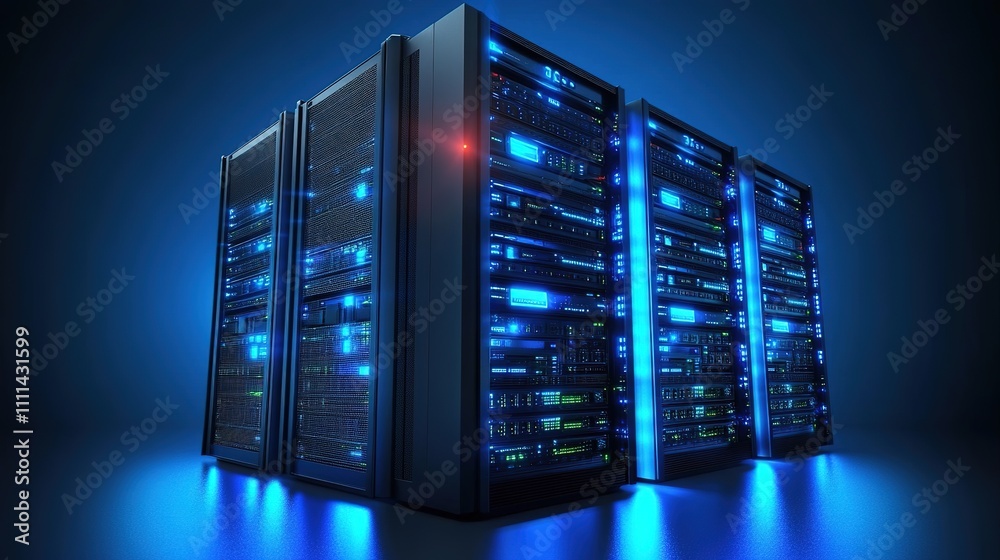 Server abstract background illustration display - glowing blue 3d rendering Server abstract background illustration display - glowing blue 3d rendering