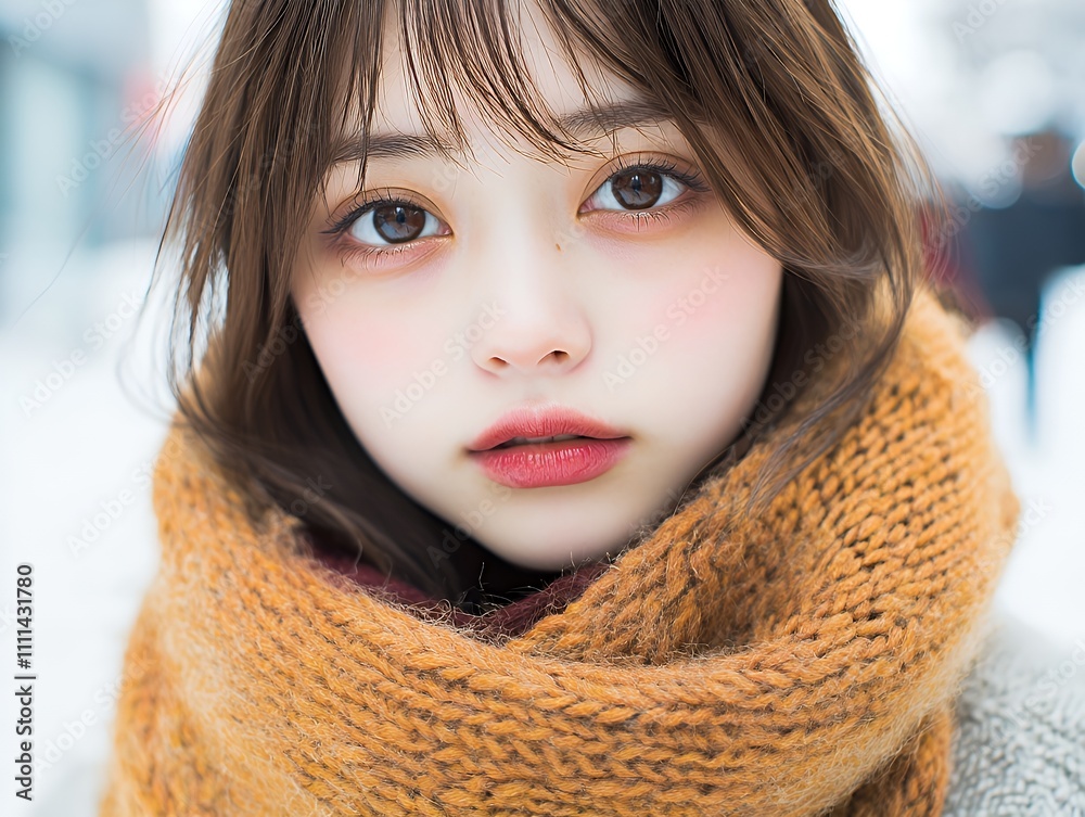 マフラーと日本人女性 マフラーと日本人女性