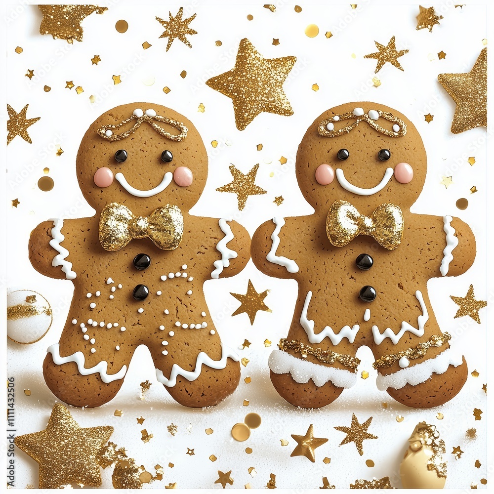 Gingerbread Cookies with Gold Stars and Decorations Gingerbread Cookies with Gold Stars and Decorations