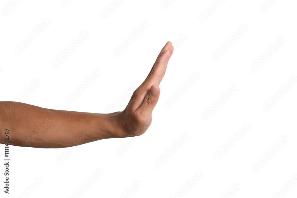 Man's hand with stop gesture. Isolated on white background Man's hand with stop gesture. Isolated on white background