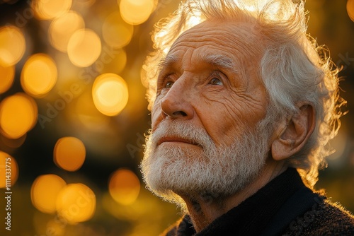 Elderly Hispanic Man Smiling in Golden Sunlight Portrait photo