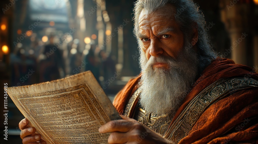 Wise Sage Reading Ancient Hebrew Scroll in Baroque Style Dramatic Light Wise Sage Reading Ancient Hebrew Scroll in Baroque Style Dramatic Light