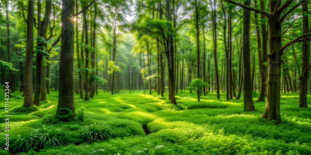 Verdant Woodland Sanctuary with Abundant Green Grass Verdant Woodland Sanctuary with Abundant Green Grass
