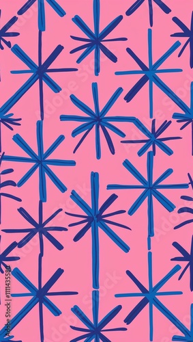 Blue Cross pattern hand drawn design on Pink background illustration