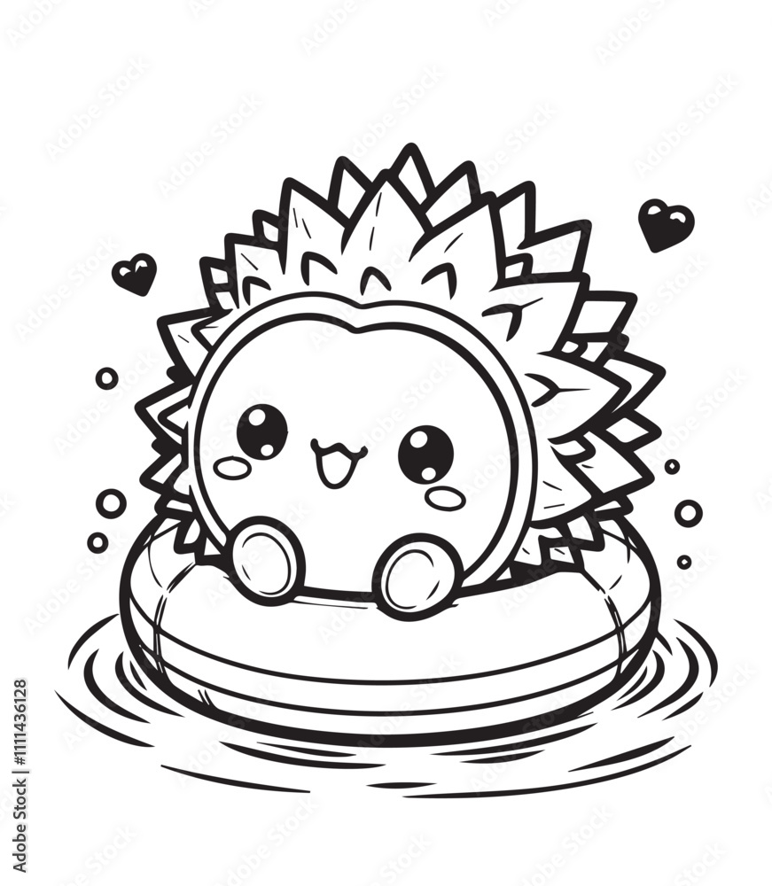 Durian fruit in the water pool coloring education page Durian fruit in the water pool coloring education page