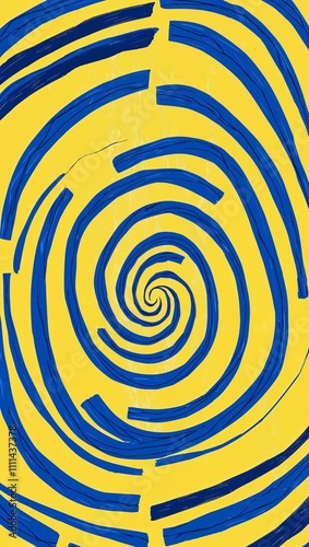 Blue Spiral pattern hand drawn design on Yellow background illustration