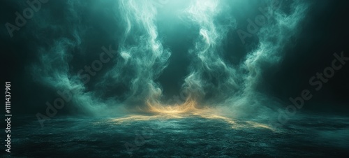 Dark Atmospheric Landscape Smoke Illuminated Floor Night Scene Abstract Background