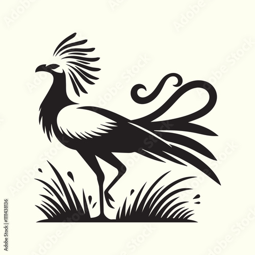 illustration of a bird, black Secretary bird logo vector, Secretary bird silhouette vector illustration design.