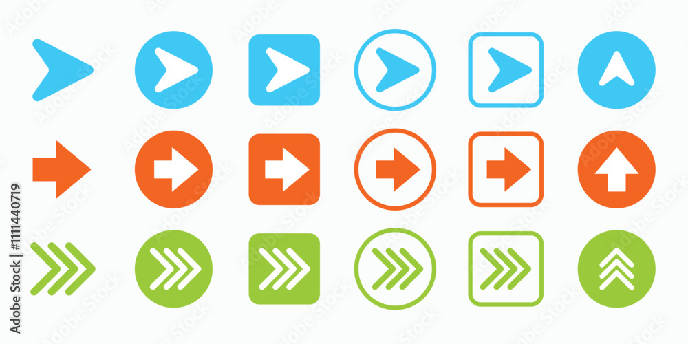 Colorful directional arrow icons set arrow symbols isolated on white background Colorful directional arrow icons set arrow symbols isolated on white background
