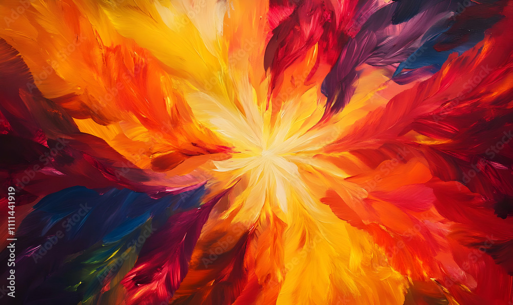 A vibrant abstract explosion of colors radiating warmth and energy. A vibrant abstract explosion of colors radiating warmth and energy.