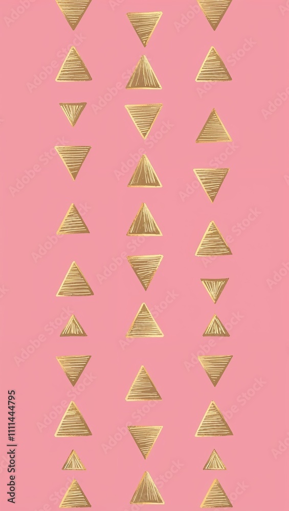 Gold Triangle pattern hand drawn design on Pink background illustration Gold Triangle pattern hand drawn design on Pink background illustration