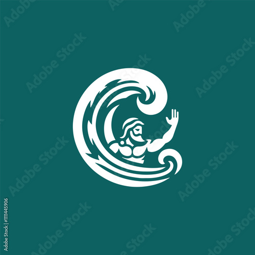 Wave poseidon god logo