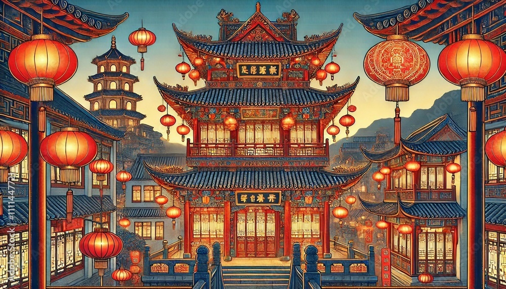 Warm Chinese Festival Architecture Generative AI Warm Chinese Festival Architecture Generative AI