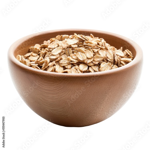 Bowl of Rolled Oats Isolated On White Background, Healthy Breakfast Cereal