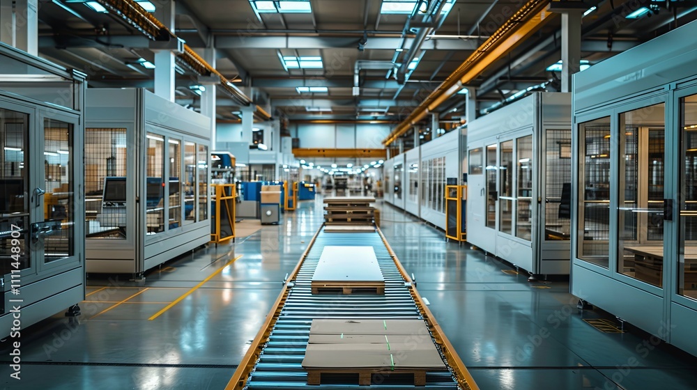 Automated Packaging Line in a Modern Factory Facility Automated Packaging Line in a Modern Factory Facility