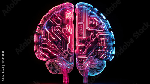 vibrant brain design made of neon colored circuit boards, showcasing technology and creativity photo