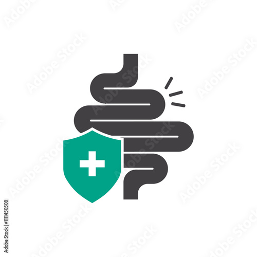 Healthy protected intestine icon. Digestive system protection symbol concept isolated on white background.