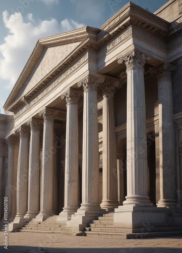 Historic building with imposing facade featuring Doric columns, pediment, historic buildings