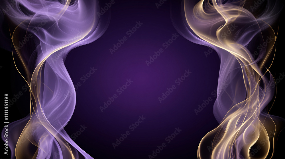 A captivating abstract background featuring flowing purple and golden smoke against a dark backdrop, creating a mystical atmosphere. A captivating abstract background featuring flowing purple and golden smoke against a dark backdrop, creating a mystical atmosphere.