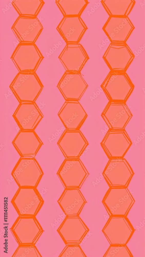 Orange Hexagon pattern hand drawn design on Pink background illustration Orange Hexagon pattern hand drawn design on Pink background illustration