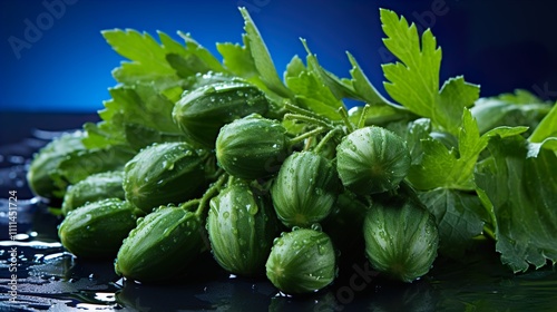 Karela bitter melon caraili studio close up blue background   photo